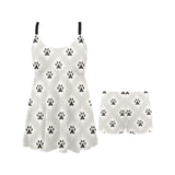 Dog Paws Pattern Print Design 03 Chest Sexy Pleated Two Piece Swim Dress