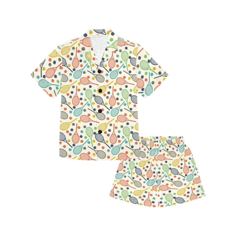 Tennis Pattern Print Design 03 Kids' Boys' Girls' V-Neck Short Pajama Set