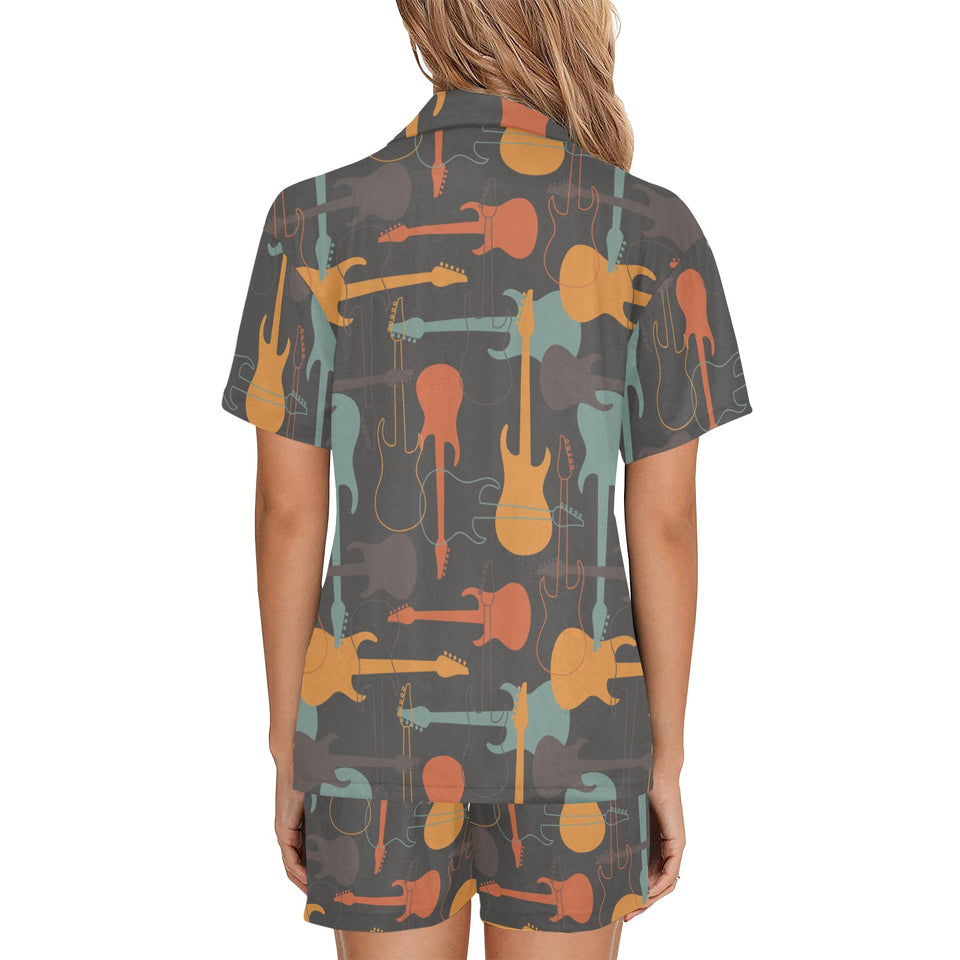 electric guitars pattern Women's V-Neck Short Pajama Set