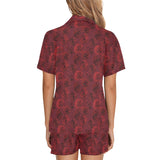 Rose Pattern Print Design 03 Women's V-Neck Short Pajama Set