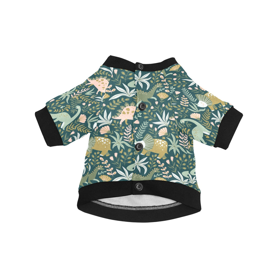 dinosaurs tropical leaves flower pattern All Over Print Pet Dog Round Neck Fuzzy Shirt