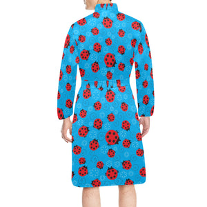 Ladybug Pattern Print Design 02 Men's Long Sleeve Belted Night Robe