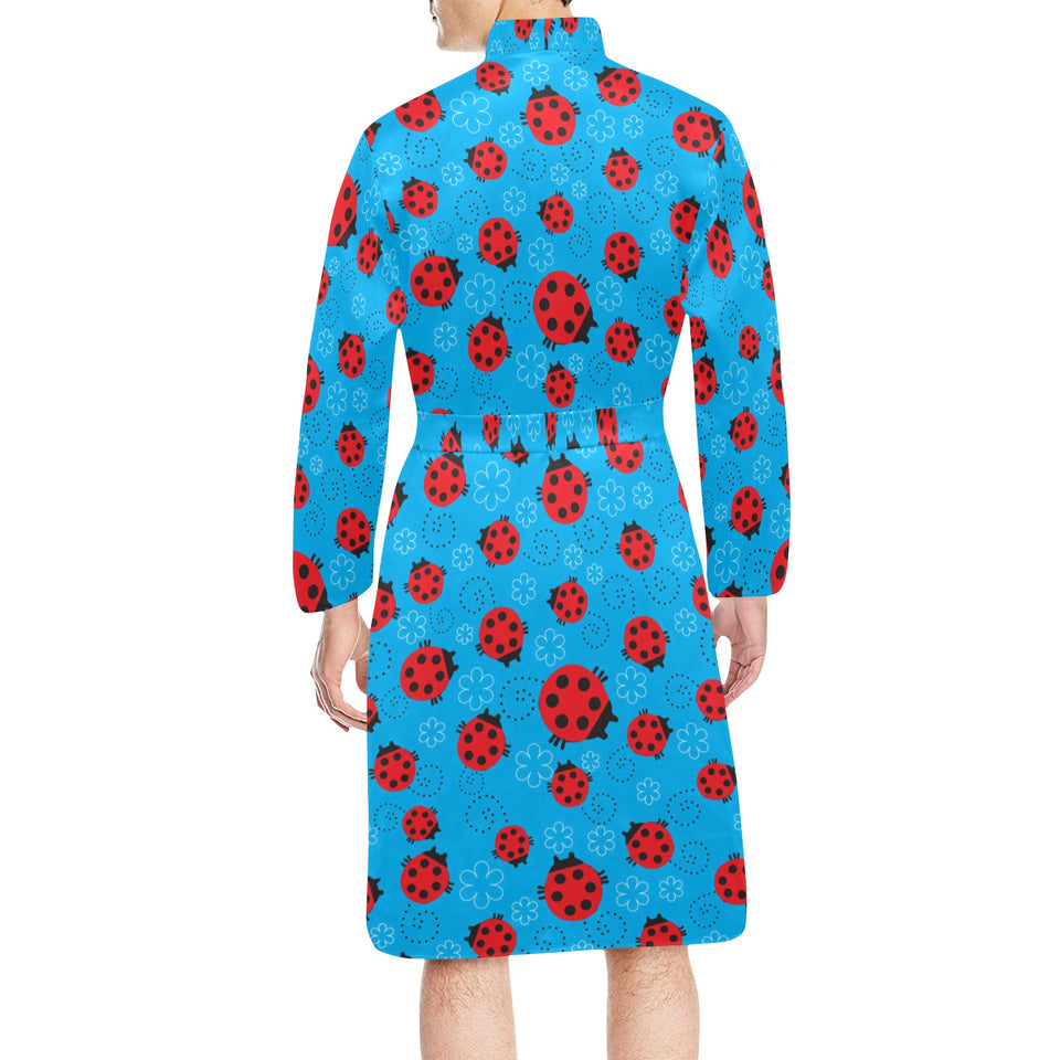 Ladybug Pattern Print Design 02 Men's Long Sleeve Belted Night Robe