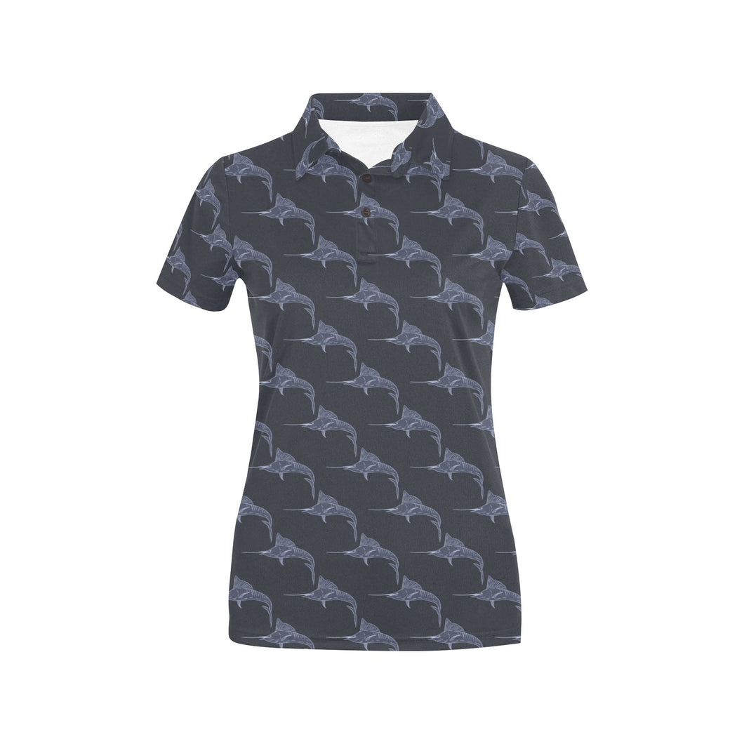 Swordfish Pattern Print Design 03 Women's All Over Print Polo Shirt
