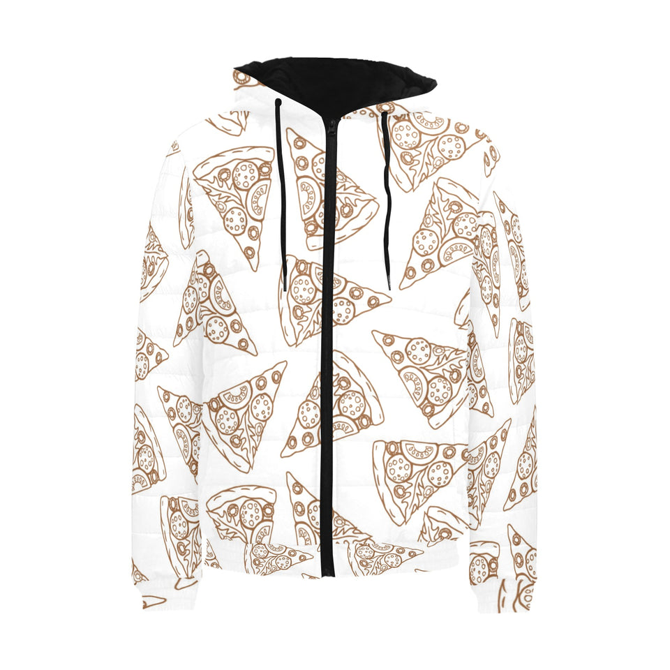 Hand drawn pizza pattern Men's Padded Hooded Jacket