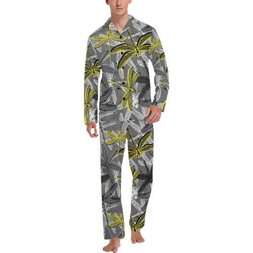 Hand drawn dragonfly pattern Men's Long Pajama Set