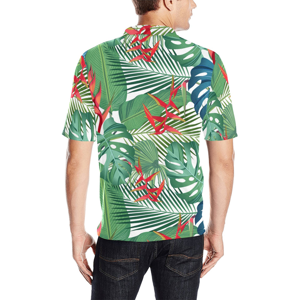heliconia palm and monstera leaves pattern Men's All Over Print Polo Shirt