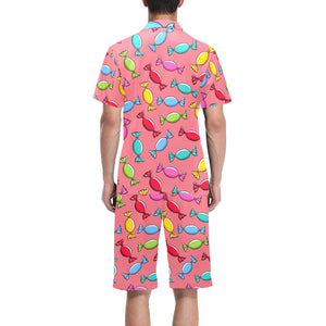 Colorful wrapped candy pattern Men's V-Neck Short Pajama Set