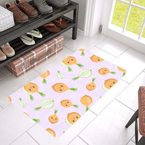 cute onions smiling faces purple background Doormat