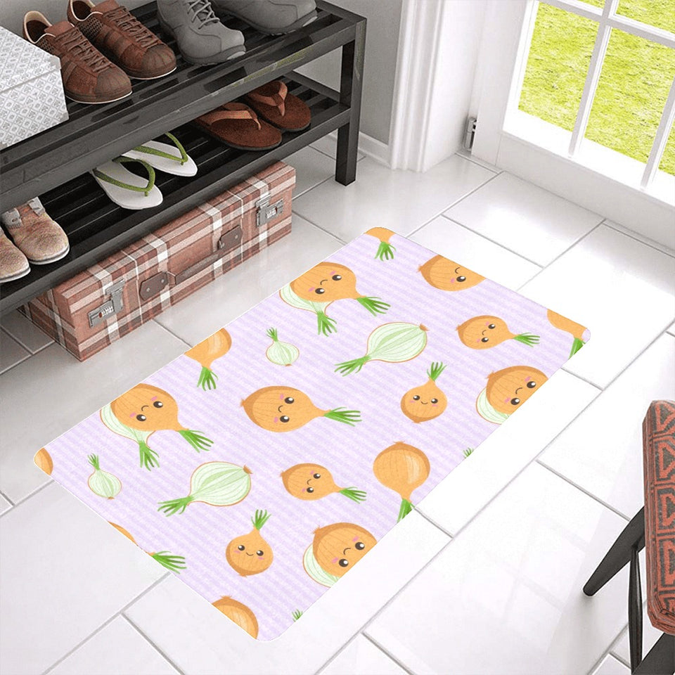 cute onions smiling faces purple background Doormat