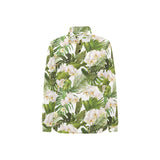 White orchid flower tropical leaves pattern Women's Long Sleeve Polo Shirt