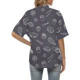 sushi pattern black background Women's All Over Print Hawaiian Shirt