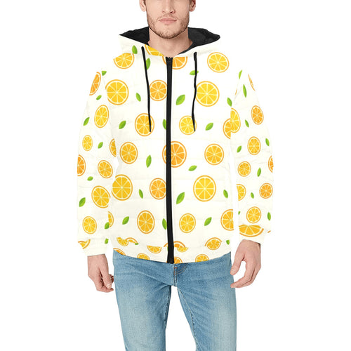 oranges leaves pattern Men's Padded Hooded Jacket