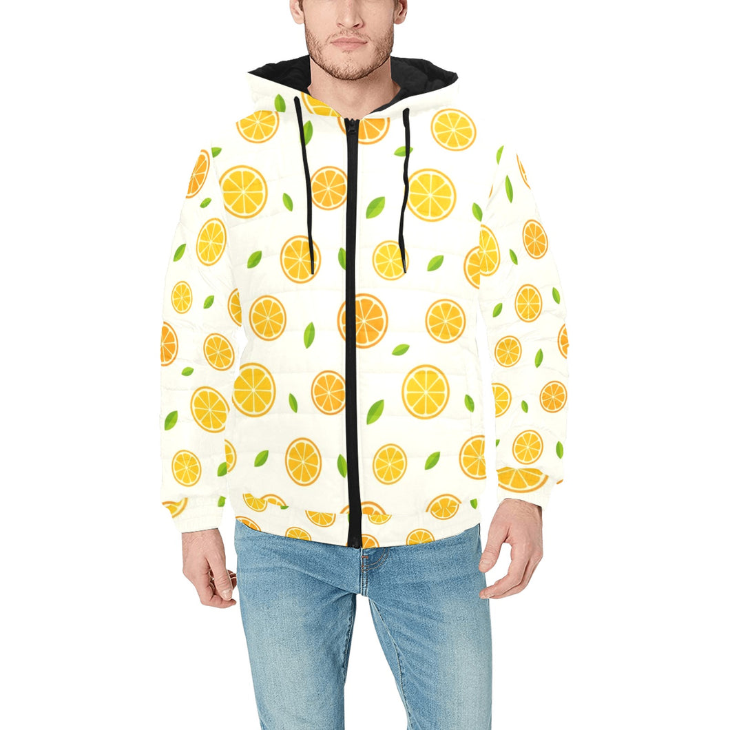 oranges leaves pattern Men's Padded Hooded Jacket