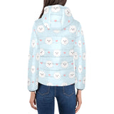 White cute pomeranian pattern Women's Padded Hooded Jacket