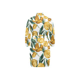 yellow tulips pattern Men's Long Sleeve Belted Night Robe