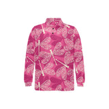 Beautiful dragonfly pink background Men's Long Sleeve Polo Shirt