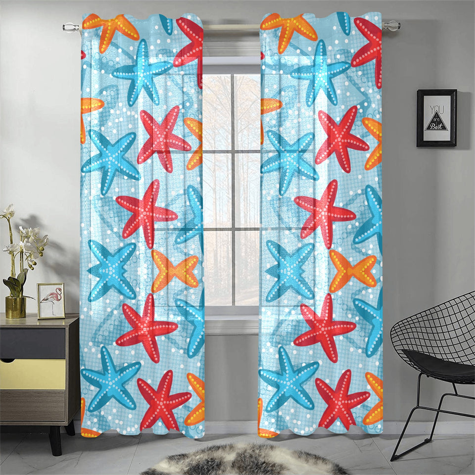 Blue red orange starfish pattern Gauze Curtain