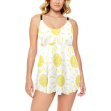 hand drawn sun pattern Chest Sexy Pleated Two Piece Swim Dress