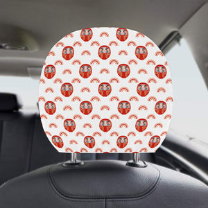Daruma japanese wooden doll design pattern Car Headrest Cover