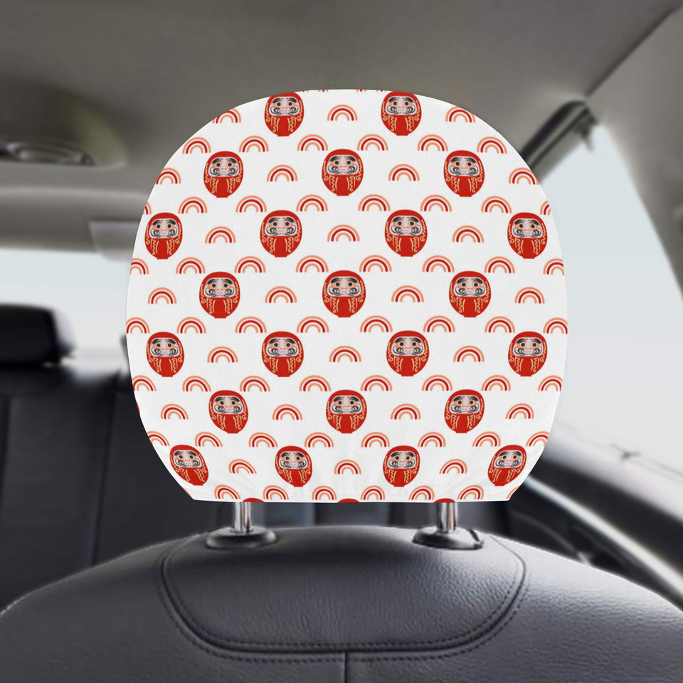 Daruma japanese wooden doll design pattern Car Headrest Cover