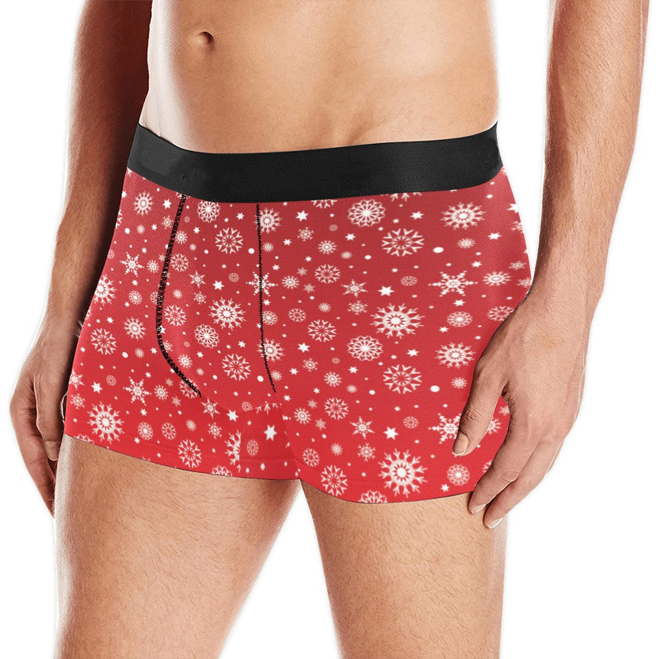 Snowflake pattern red background Men's All Over Print Boxer Briefs Men's Underwear