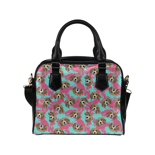 Beagle muzzles turquoise paint splashes pink patte Shoulder Handbag