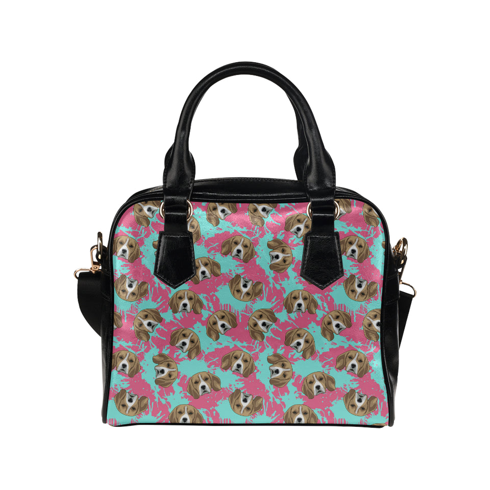 Beagle muzzles turquoise paint splashes pink patte Shoulder Handbag