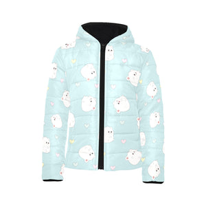 White cute hamsters heart pattern Kids' Boys' Girls' Padded Hooded Jacket