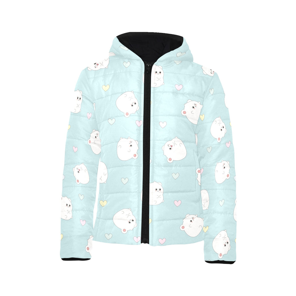 White cute hamsters heart pattern Kids' Boys' Girls' Padded Hooded Jacket