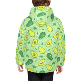 Avocado pattern green background Kids' Boys' Girls' Padded Hooded Jacket
