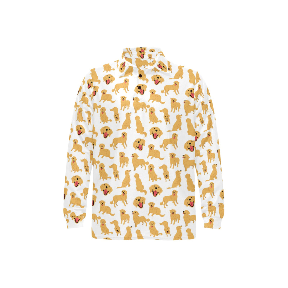 Golden Retriever Pattern Print Design 05 Men's Long Sleeve Polo Shirt