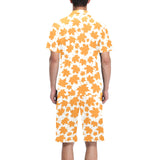 Orange Maple Leaf pattern Men's V-Neck Short Pajama Set