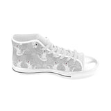 white swan gray background Men's High Top Canvas Shoes White