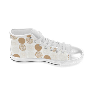 Gold Texture mushroom pattern Women's High Top Canvas Shoes White