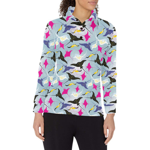 Stingray Pattern Print Design 01 Women's Long Sleeve Polo Shirt