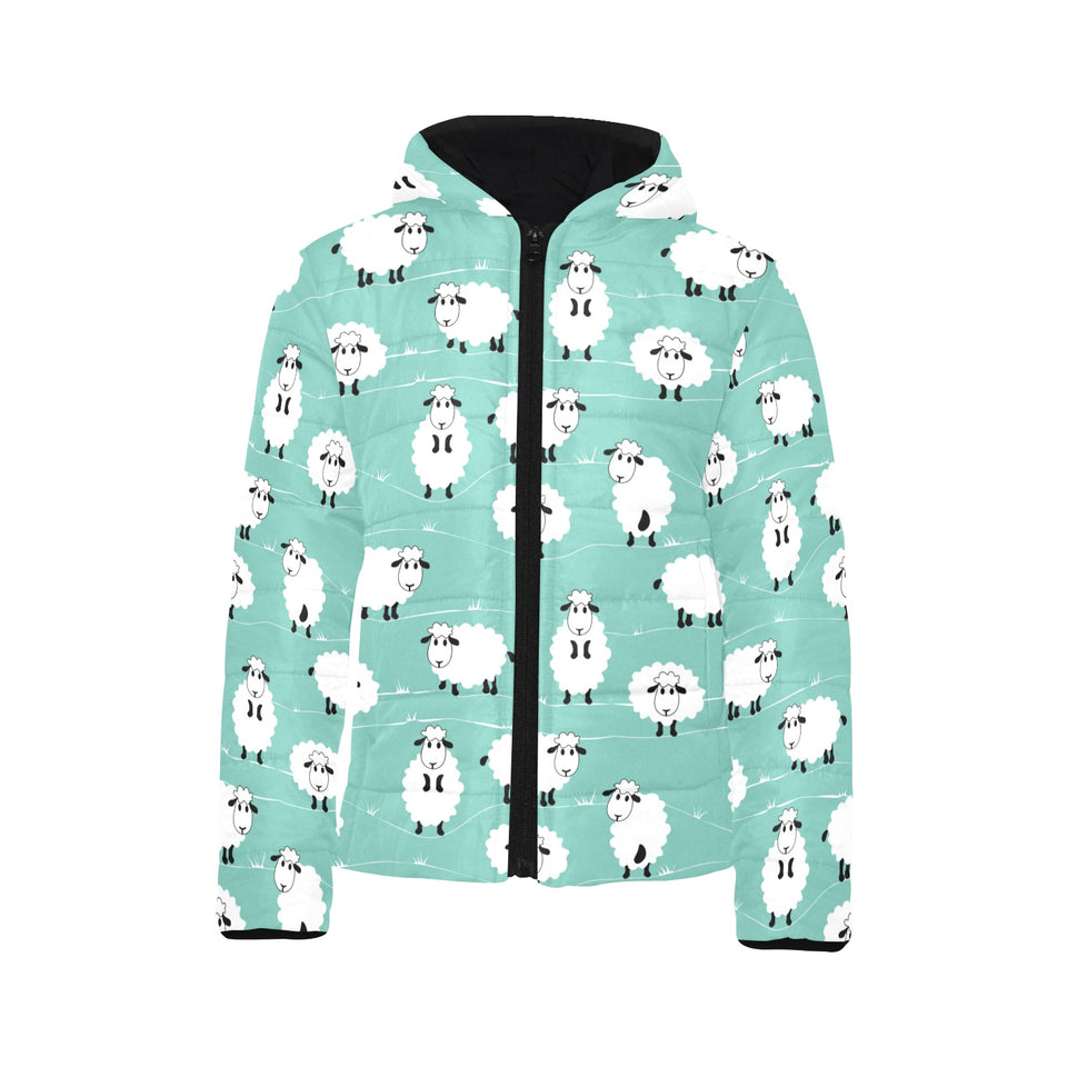 Cute sheep green background Kids' Boys' Girls' Padded Hooded Jacket