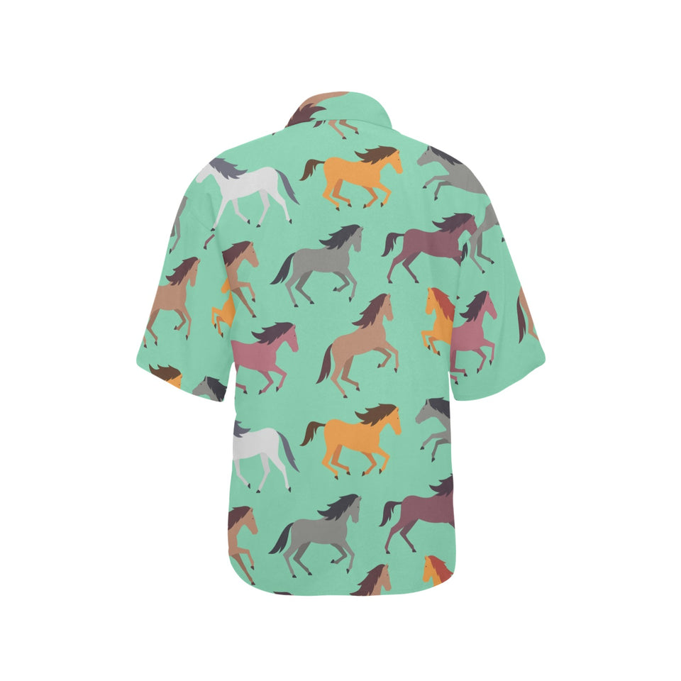 Colorful horses pattern Women's All Over Print Hawaiian Shirt