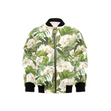 White orchid flower tropical leaves pattern Kids' Boys' Girls' Bomber Jacket