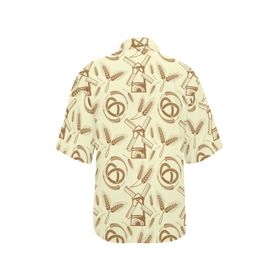 Windmill Wheat pattern Women's All Over Print Hawaiian Shirt