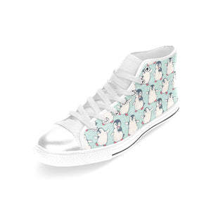 Cute Penguin pattern Women's High Top Canvas Shoes White