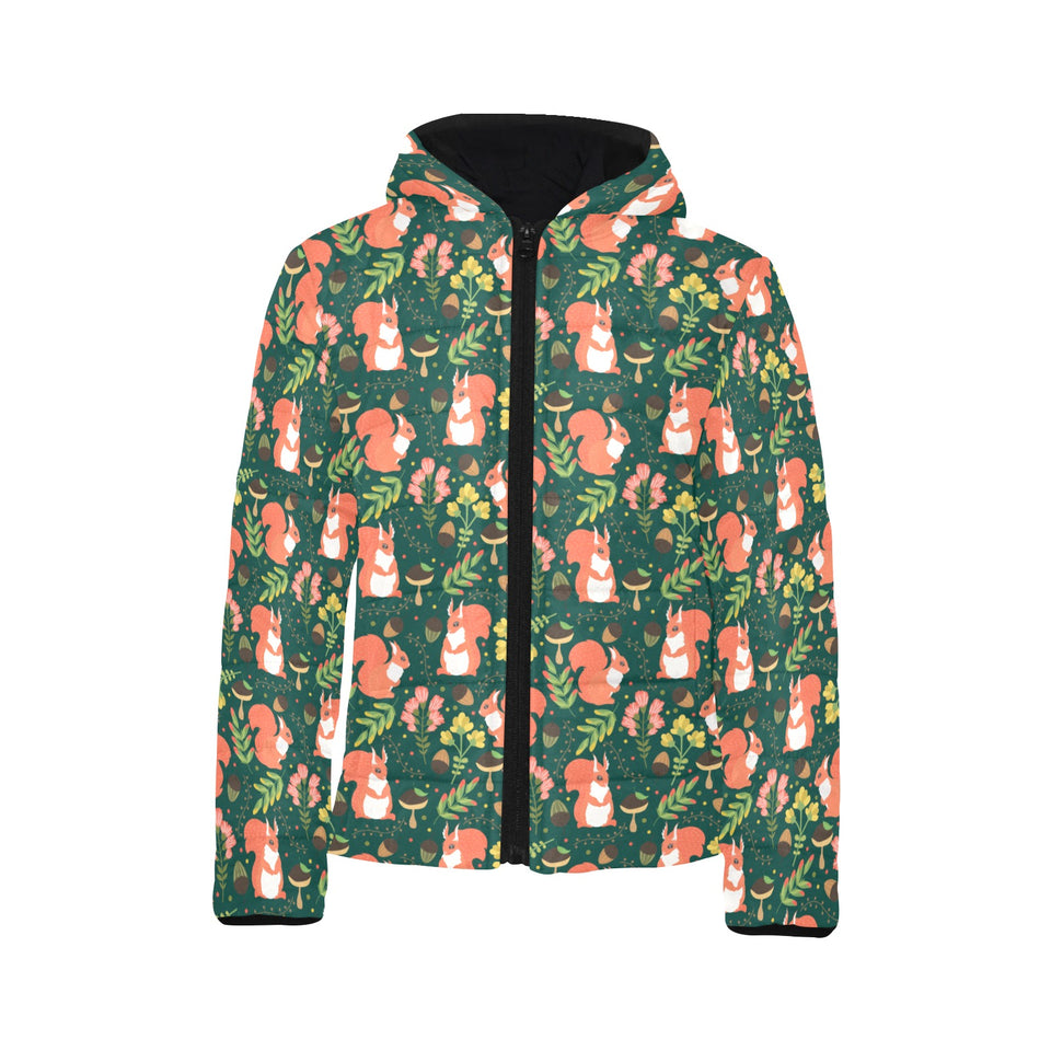 Squirrel Pattern Print Design 03 Kids' Boys' Girls' Padded Hooded Jacket