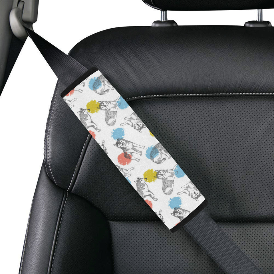 Siberian husky and colorful circle pattern Car Seat Belt Cover