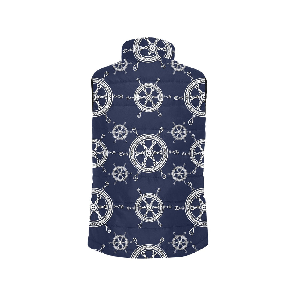 nautical steering wheel design pattern Men's Padded Vest