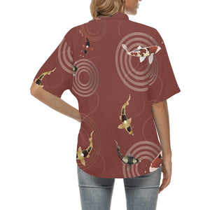 Koi Fish Carp Fish red background Women's All Over Print Hawaiian Shirt