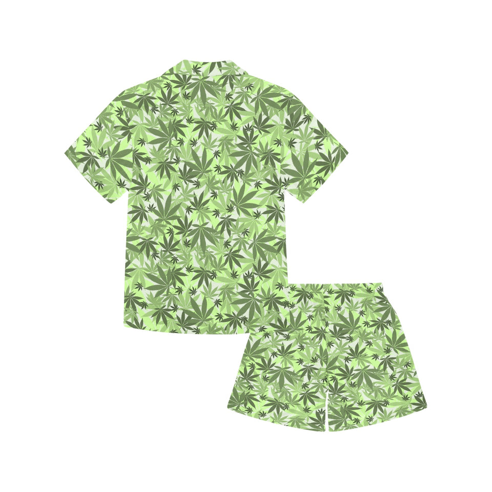 Canabis Marijuana Weed Pattern Print Design 01 Kids' Boys' Girls' V-Neck Short Pajama Set