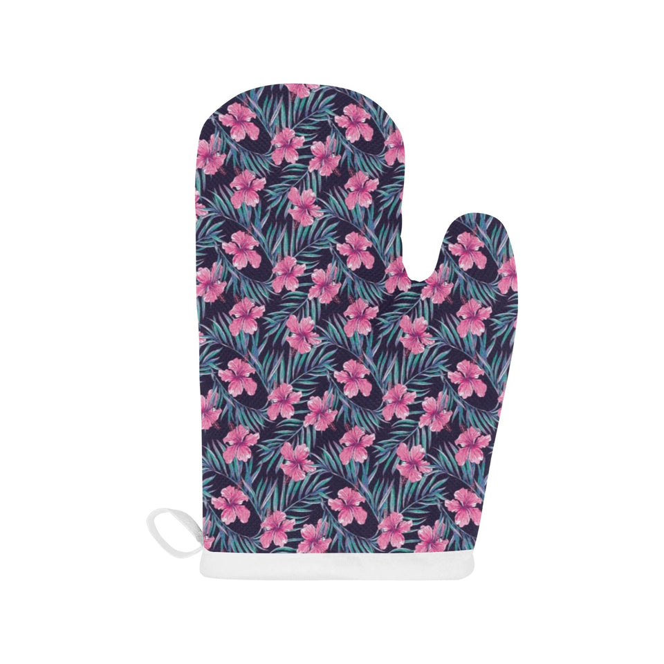 Hibiscus Pattern Print Design 05 Heat Resistant Oven Mitts