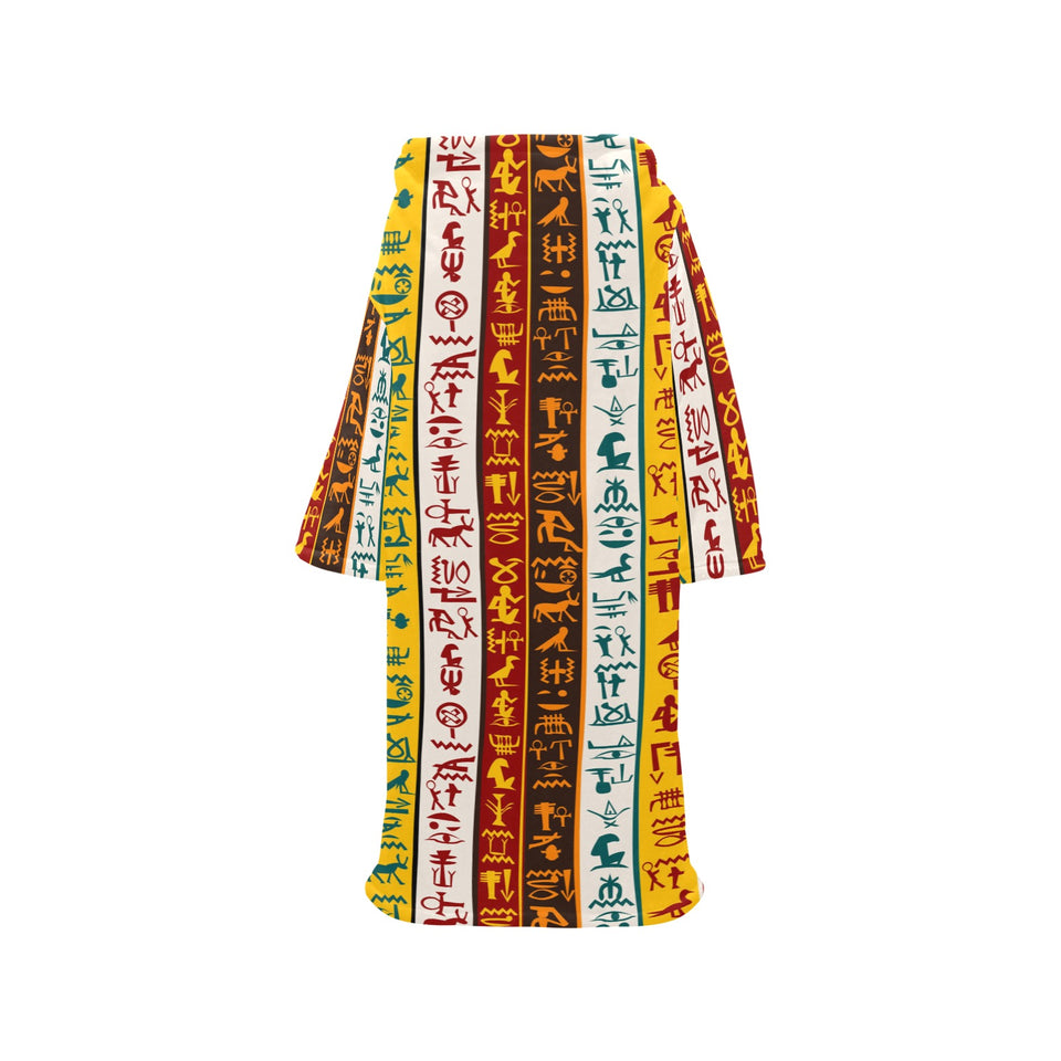 Egypt Hieroglyphics Pattern Print Design 01 Blanket Robe with Sleeves