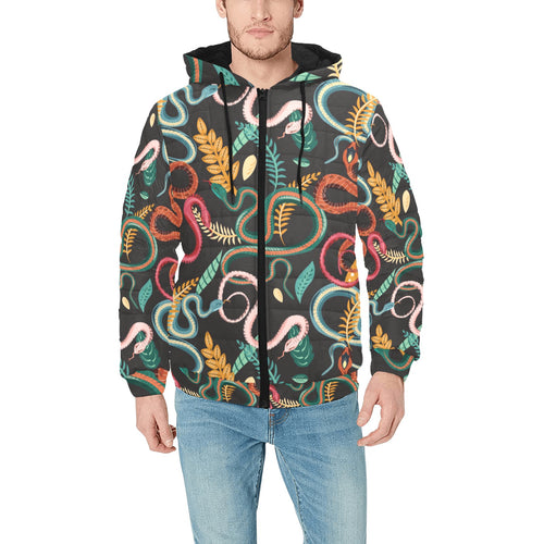 Colorful snake plant pattern Men's Padded Hooded Jacket