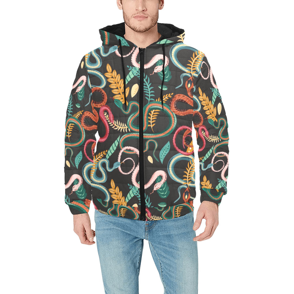 Colorful snake plant pattern Men's Padded Hooded Jacket